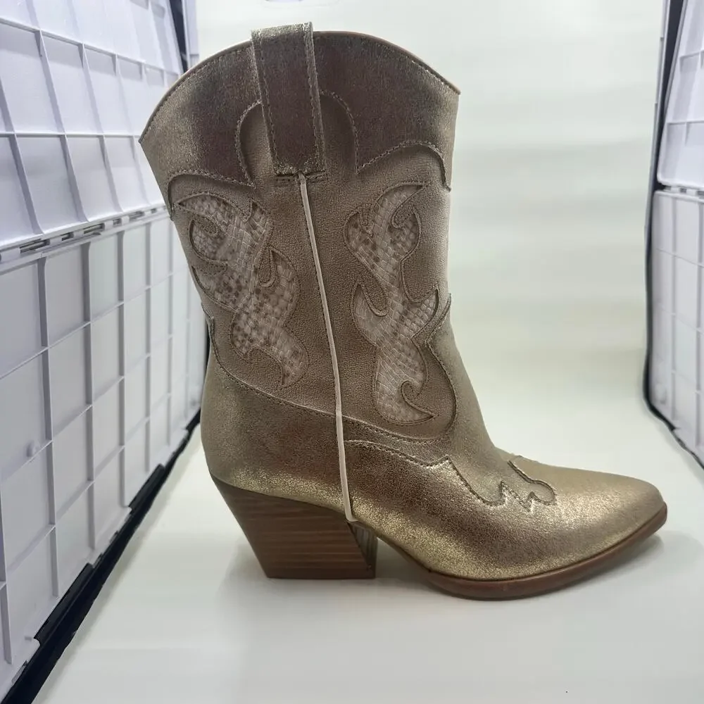Dolce Vita Lunar Cowboy Boot – Size 6.5 – Gold Metallic Snake Print – NWOB - Picture 7 of 12
